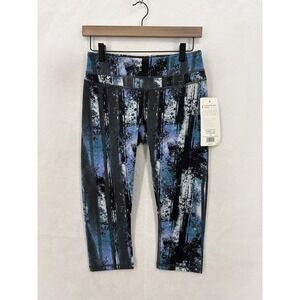 Lucy Studio Hatha Capri Leggings Womens Medium Blue Woods Print Yoga Gym NWT